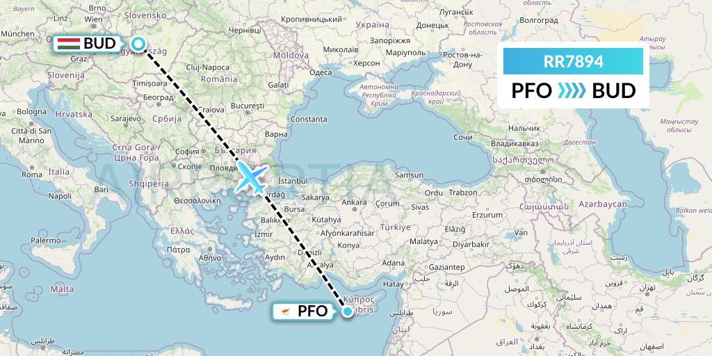RR7894 Royal Air Force Flight Map: Pafos to Budapest
