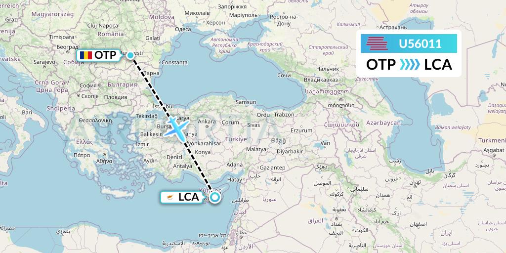 U56011 Karinou Airlines Flight Map: Bucharest to Larnaca