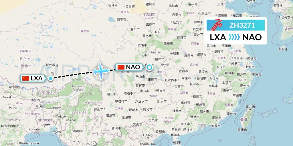 ZH3271 Shenzhen Airlines Flight Map: Lhasa to Nanchong
