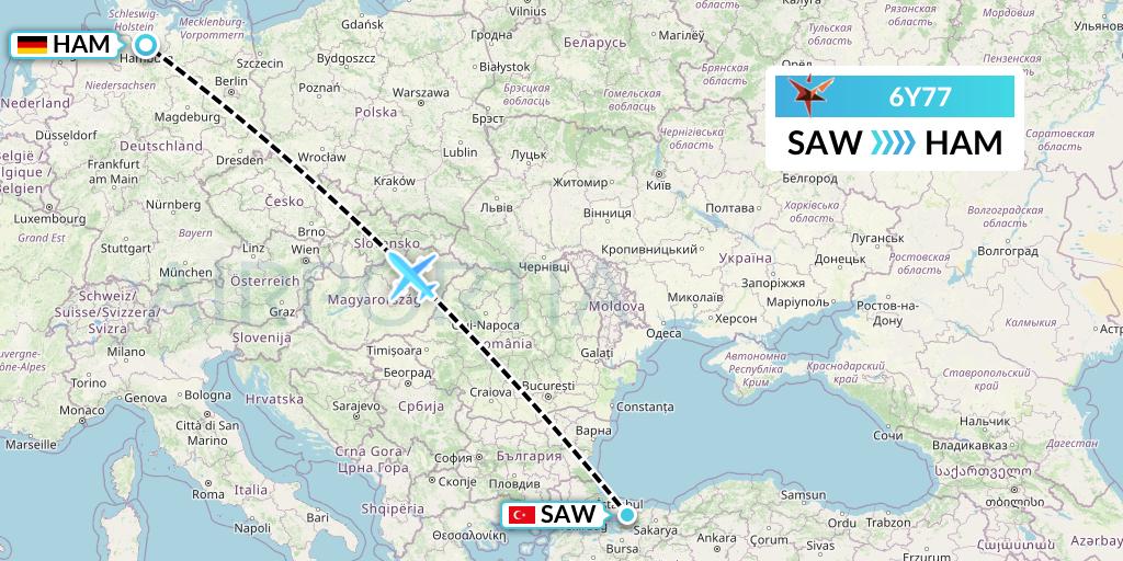 6Y77 SmartLynx Flight Map: Istanbul to Hamburg