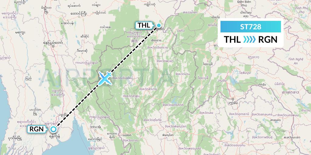 ST728 Air Thanlwin Flight Map: Tachilek to Yangon