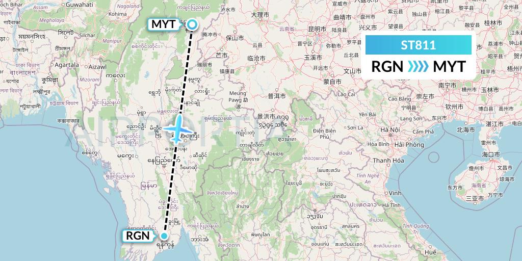 ST811 Air Thanlwin Flight Map: Yangon to Myitkyina