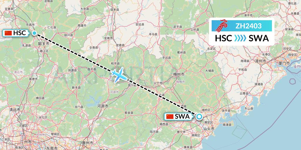ZH2403 Shenzhen Airlines Flight Map: Shaoguan to Jieyang