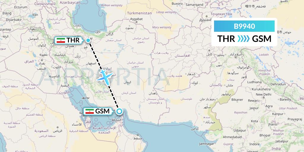 B9940 Iran Air Tours Flight Map: Tehran to Qeshm Island