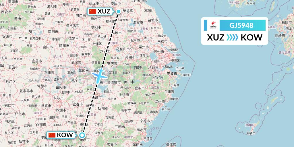 GJ5948 Loong Airlines Flight Map: Xuzhou to Ganzhou