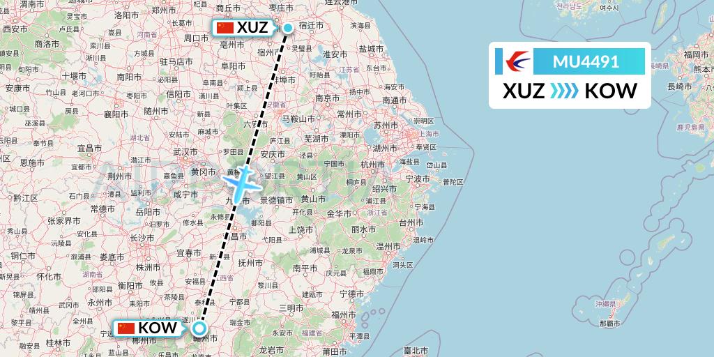 MU4491 China Eastern Airlines Flight Map: Xuzhou to Ganzhou