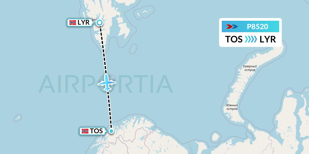 P8520 Sprint Air Flight Map: Tromso to Longyearbyen