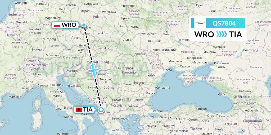 QS7804 Smartwings Flight Map: Wroclaw to Tirana