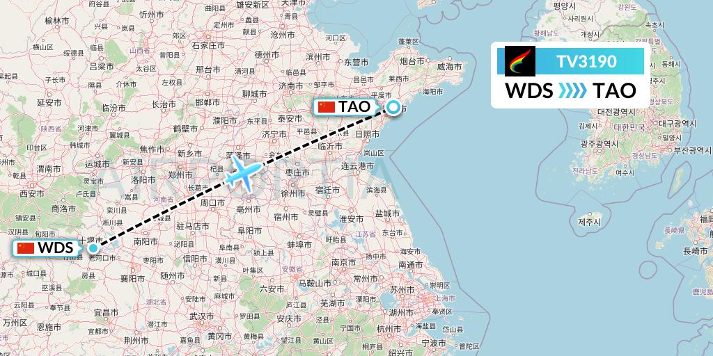 TV3190 Tibet Airlines Flight Map: Shiyan to Qingdao
