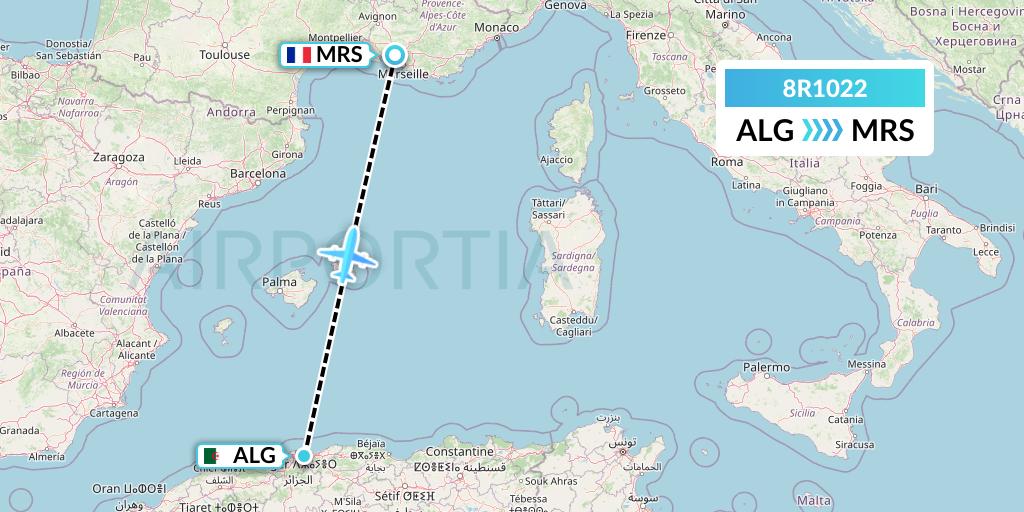 8R1022 Amelia Flight Map: Algiers to Marseille