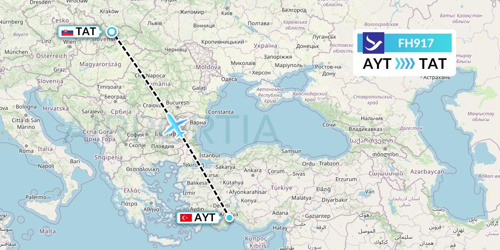 FH917 Freebird Airlines Flight Map: Antalya to Poprad