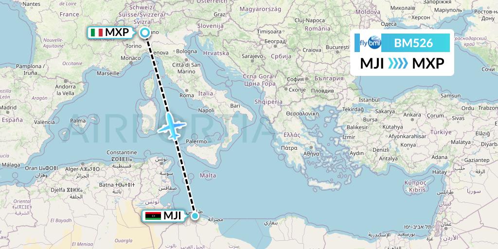 BM526 BMI Regional Flight Map: Tripoli to Milan