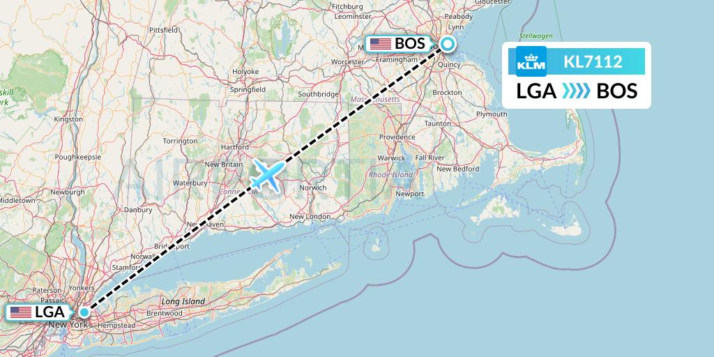 KL7112 KLM Flight Map: New York to Boston