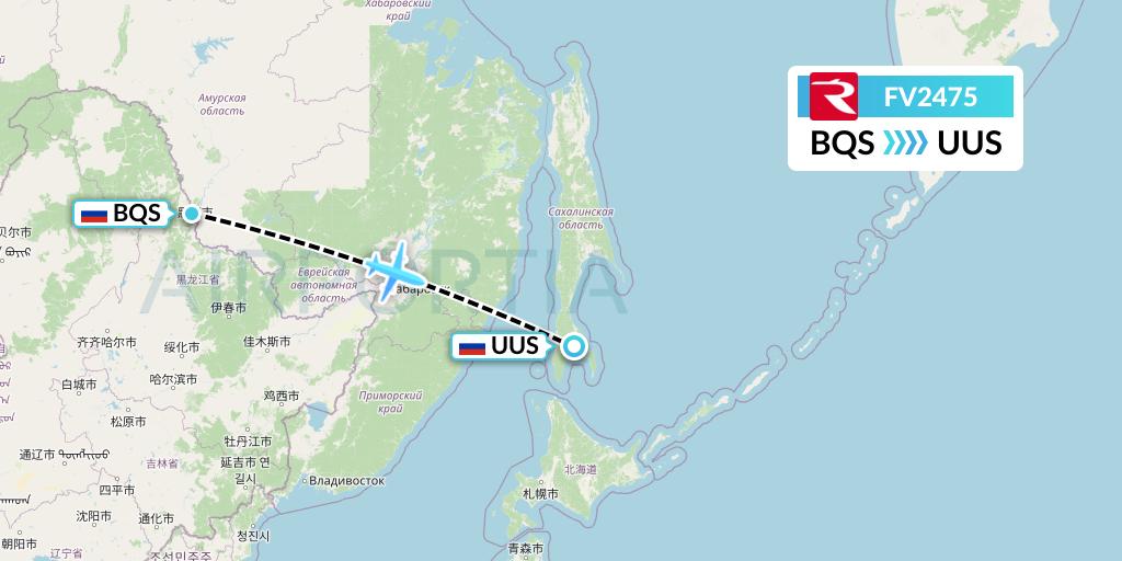 FV2475 Rossiya Flight Map: Blagoveshchensk to Yuzhno-Sakhalinsk