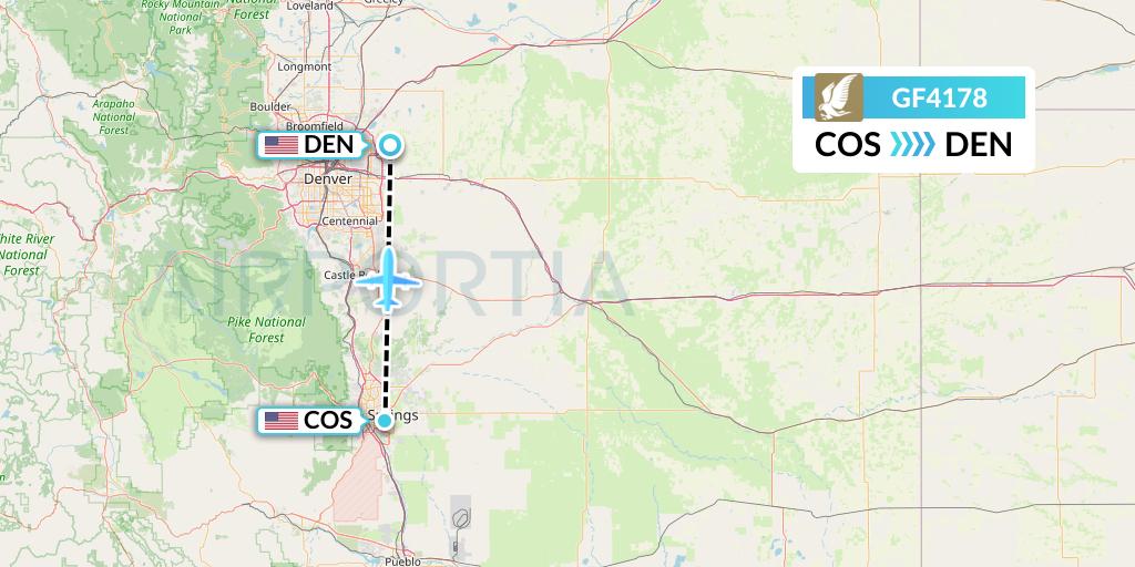 GF4178 Gulf Air Flight Map: Colorado Springs to Denver