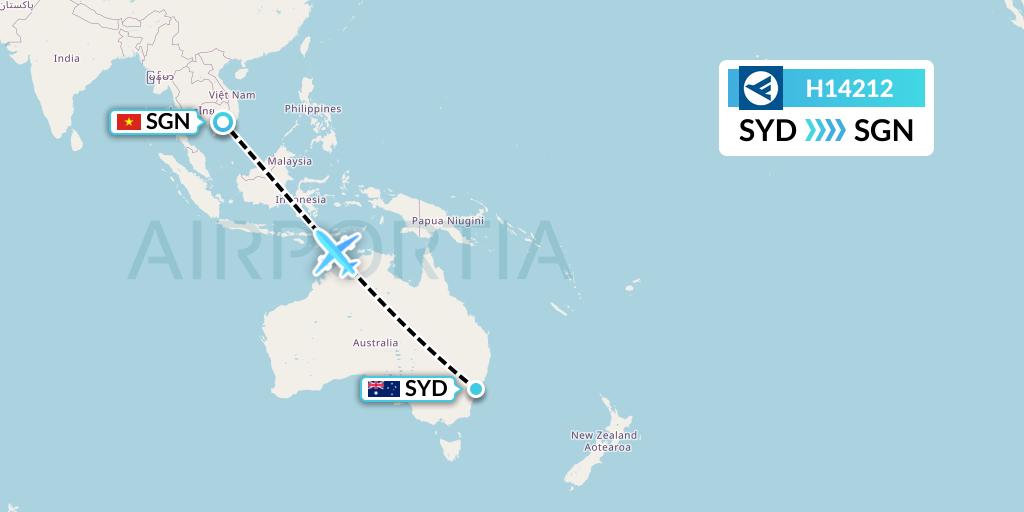 H14212 Hahn Air Systems Flight Map: Sydney to Ho Chi Minh City