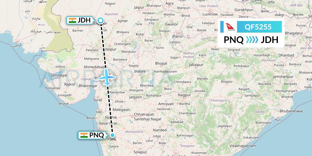 QF5255 Qantas Flight Map: Pune to Jodhpur