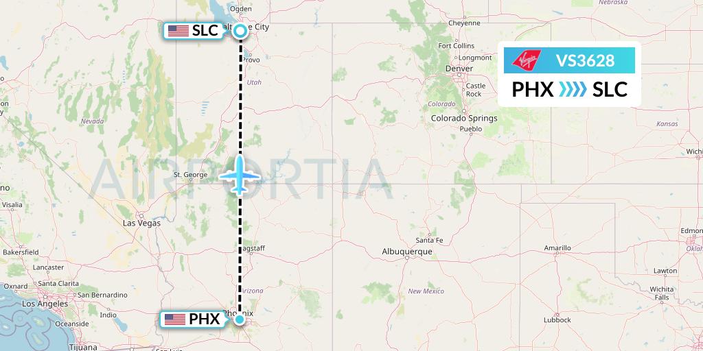 VS3628 Virgin Atlantic Airways Flight Map: Phoenix to Salt Lake City