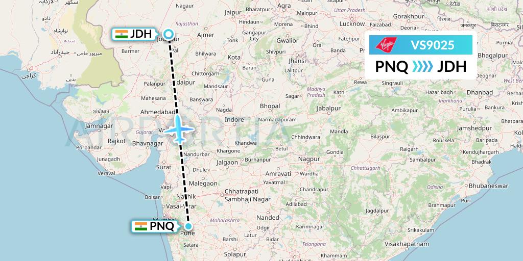 VS9025 Virgin Atlantic Airways Flight Map: Pune to Jodhpur