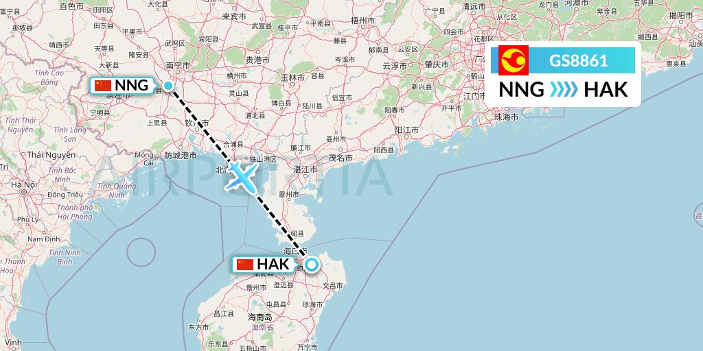 GS8861 Tianjin Airlines Flight Map: Nanning to Haikou