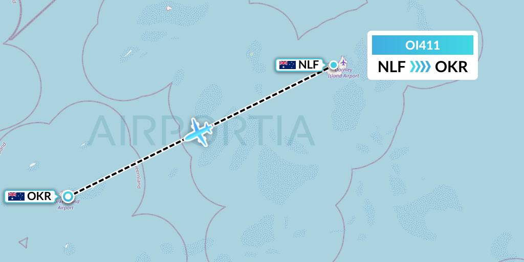OI411 Hinterland Aviation Flight Map: Darnley Island to Yorke Island