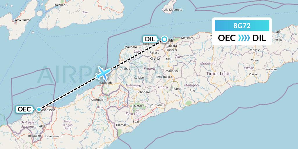 8G72 Mid Africa Aviation Flight Map: Oecussi-Ambeno to Dili
