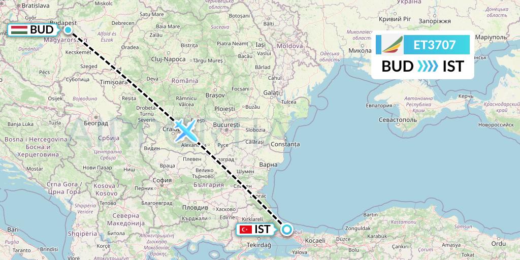 ET3707 Ethiopian Airlines Flight Map: Budapest to Istanbul