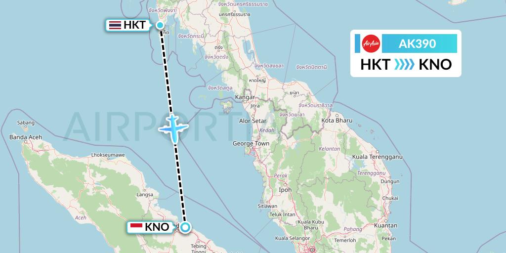 AK390 AirAsia Flight Map: Phuket to Medan
