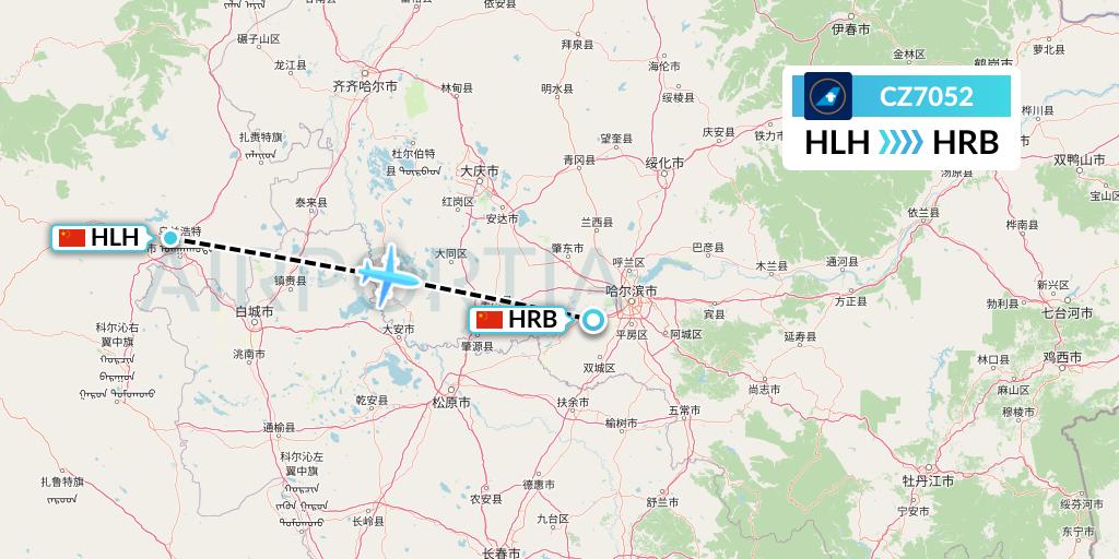 CZ7052 China Southern Airlines Flight Map: Ulanhot to Harbin