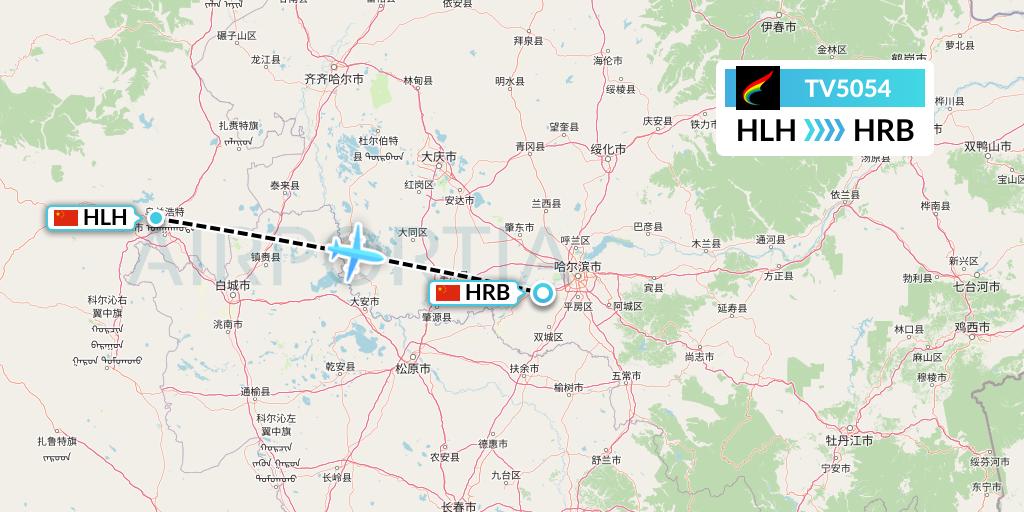 TV5054 Tibet Airlines Flight Map: Ulanhot to Harbin