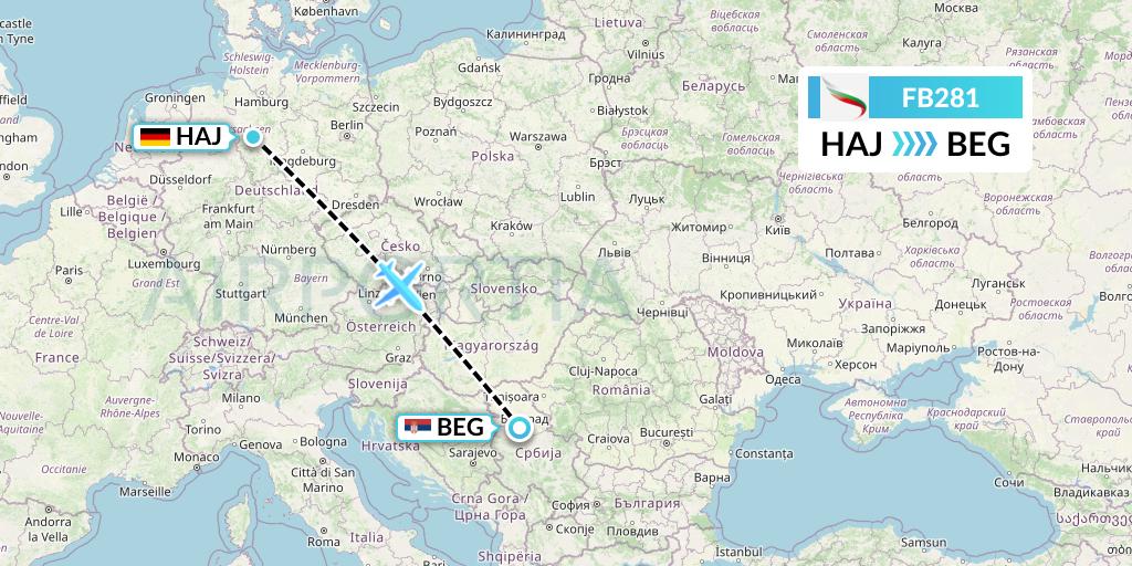FB281 Bulgaria Air Flight Map: Hannover to Belgrade