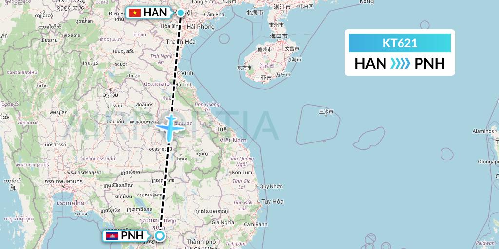 KT621 SiAvia d.o.o. Flight Map: Hanoi to Phnom Penh