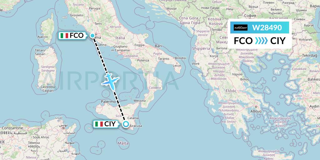 W28490 Flex Flight Flight Map: Rome to Comiso