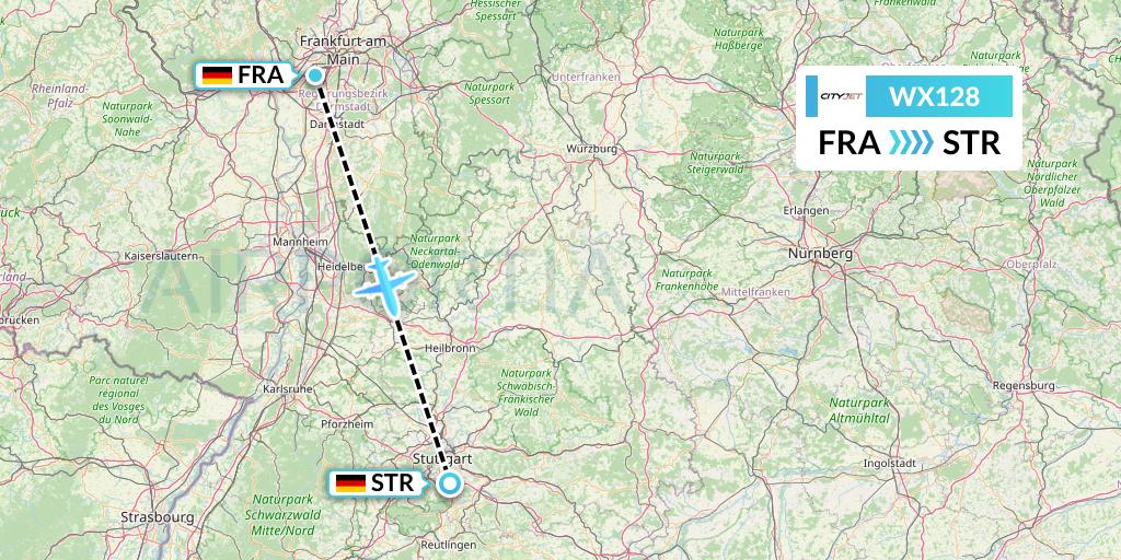 WX128 Cityjet Flight Map: Frankfurt to Stuttgart