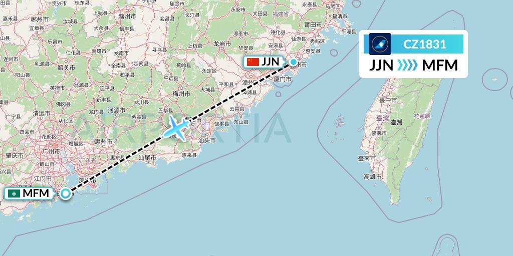 CZ1831 China Southern Airlines Flight Map: Jinjiang to Macau