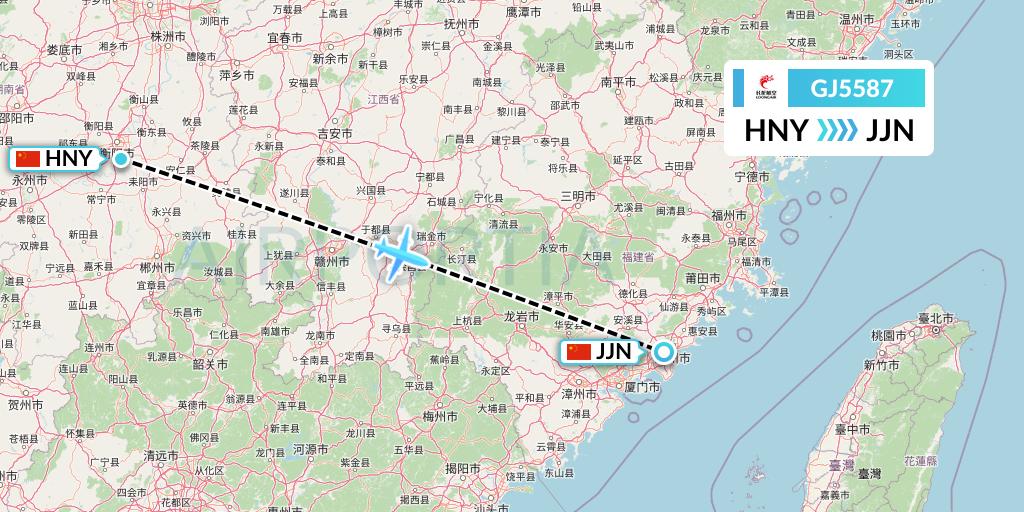 GJ5587 Loong Airlines Flight Map: Hengyang to Jinjiang