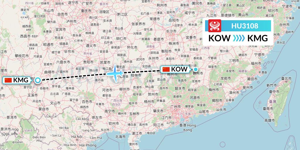HU3108 Hainan Airlines Flight Map: Ganzhou to Kunming