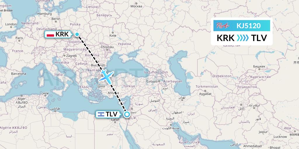 KJ5120 Air Incheon Flight Map: Krakow to Tel Aviv