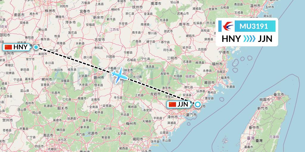 MU3191 China Eastern Airlines Flight Map: Hengyang to Jinjiang