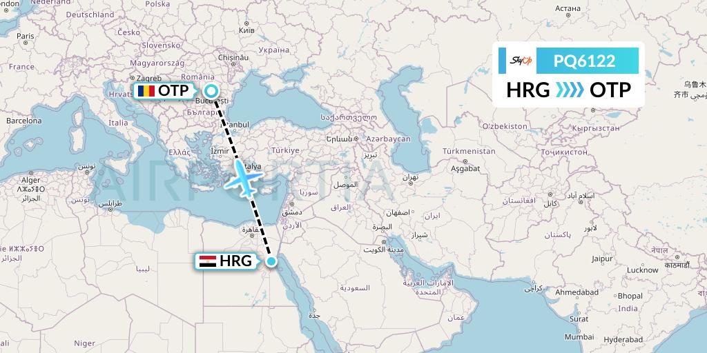 PQ6122 SkyUp Airlines Flight Map: Hurghada to Bucharest