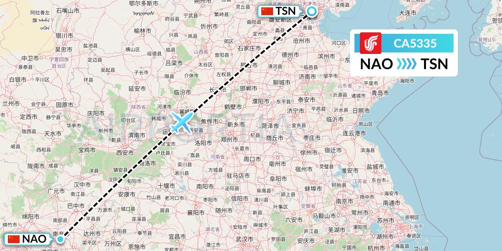 CA5335 Air China Flight Map: Nanchong to Tianjin