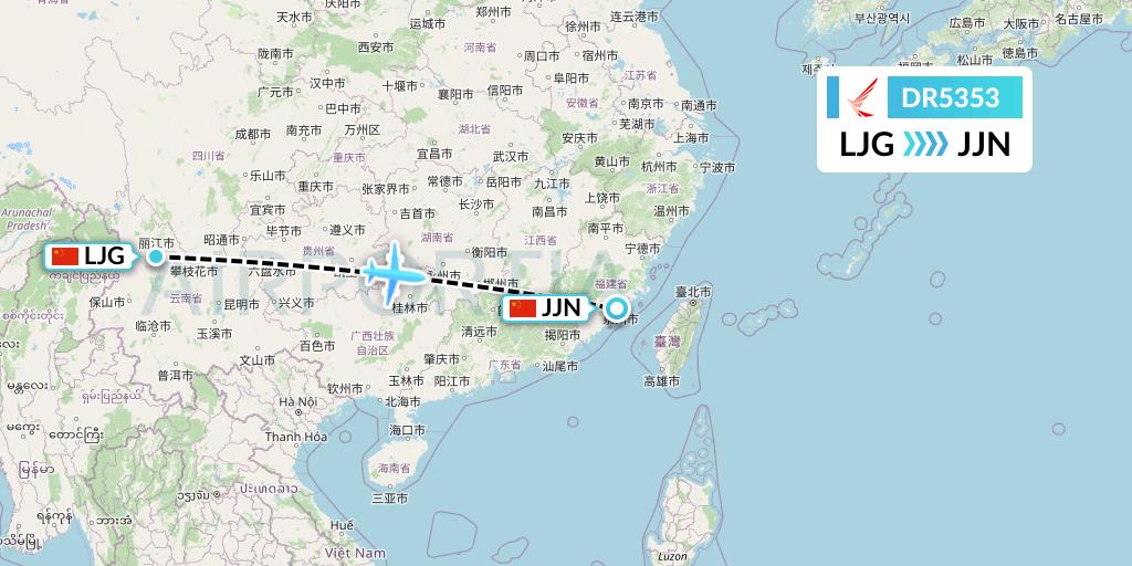 DR5353 Ruili Airlines Flight Map: Lijiang to Jinjiang