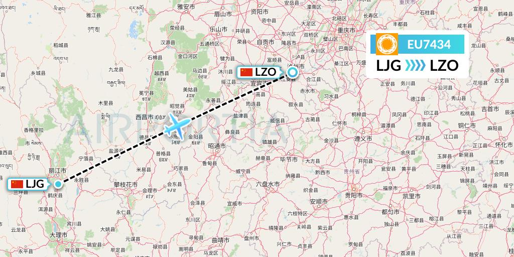 EU7434 Chengdu Airlines Flight Map: Lijiang to Luzhou