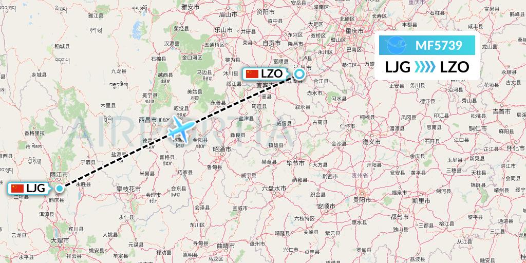 MF5739 Xiamen Airlines Flight Map: Lijiang to Luzhou