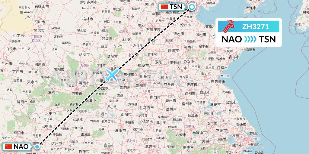 ZH3271 Shenzhen Airlines Flight Map: Nanchong to Tianjin