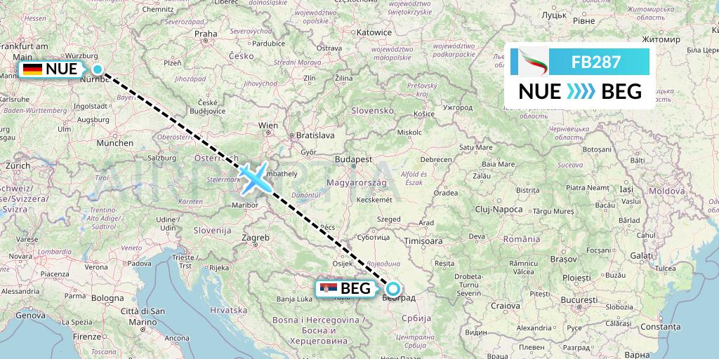 FB287 Bulgaria Air Flight Map: Nurnberg to Belgrade