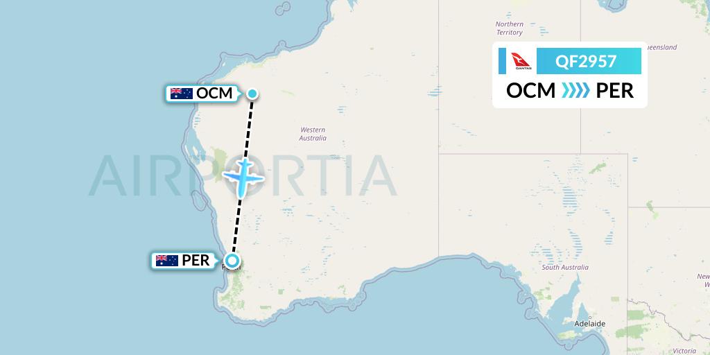 QF2957 Qantas Flight Map: Boolgeeda to Perth