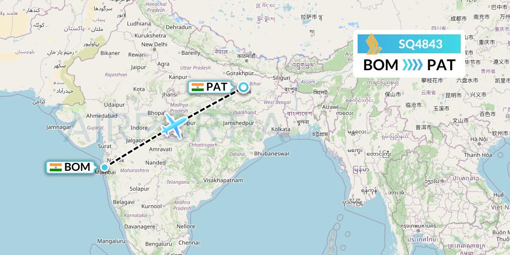 SQ4843 Singapore Airlines Flight Map: Mumbai to Patna