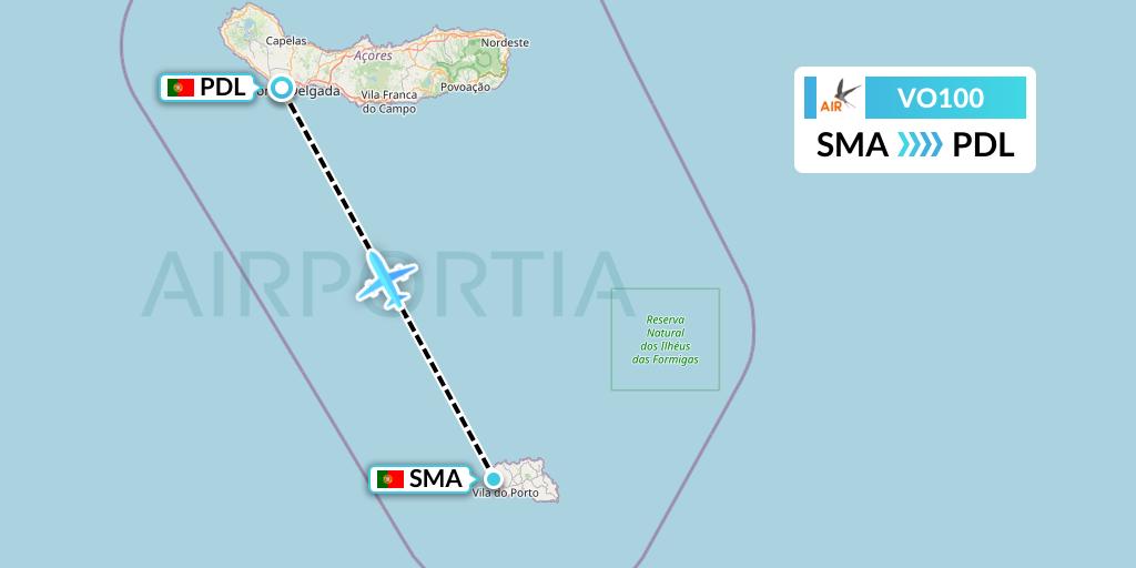 VO100 Voyage Air Flight Map: Santa Maria to Ponta Delgada