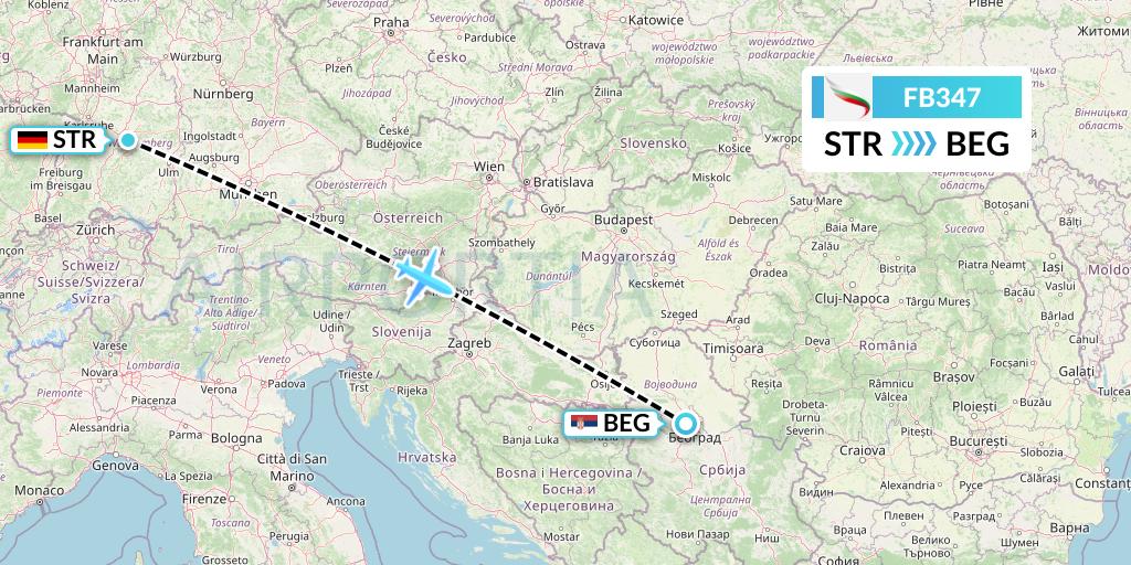 FB347 Bulgaria Air Flight Map: Stuttgart to Belgrade